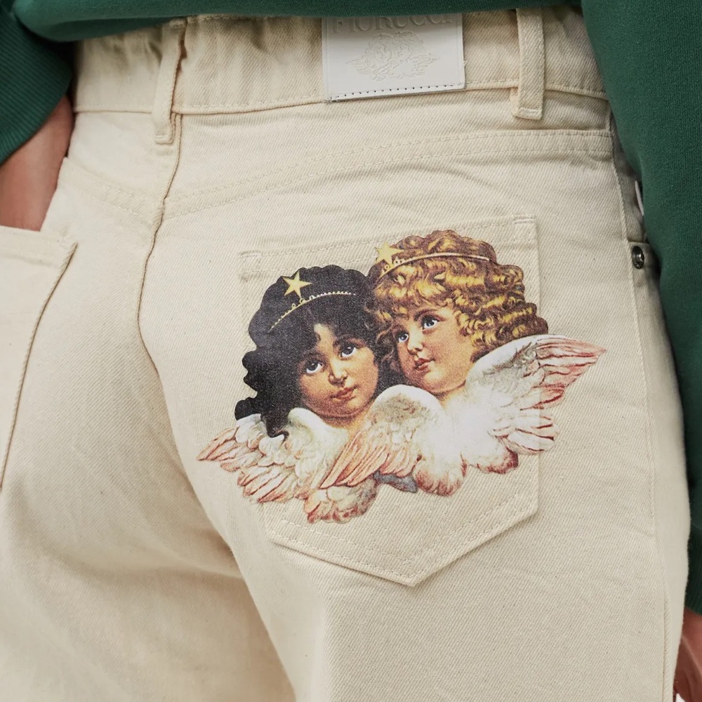 Like New Fiorucci Straight Leg Beige off white denim Jeans Angel Face - Picture 1 of 11